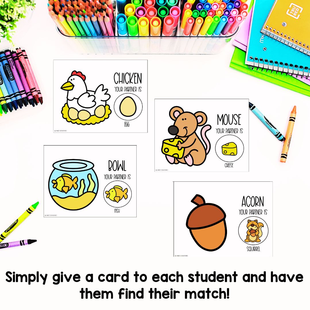 Animals that Go Together Partner Pairing Cards | Classroom Management