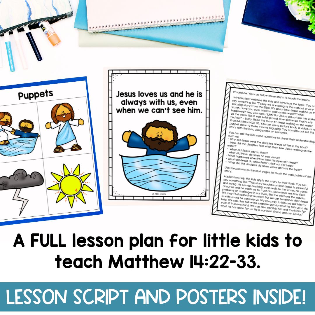 Jesus Walks on Water Bible Lesson for Little Kids, Homeschool Activities, Sunday School Lesson, Stories of Jesus, Full Lesson Plan, Coloring Pages