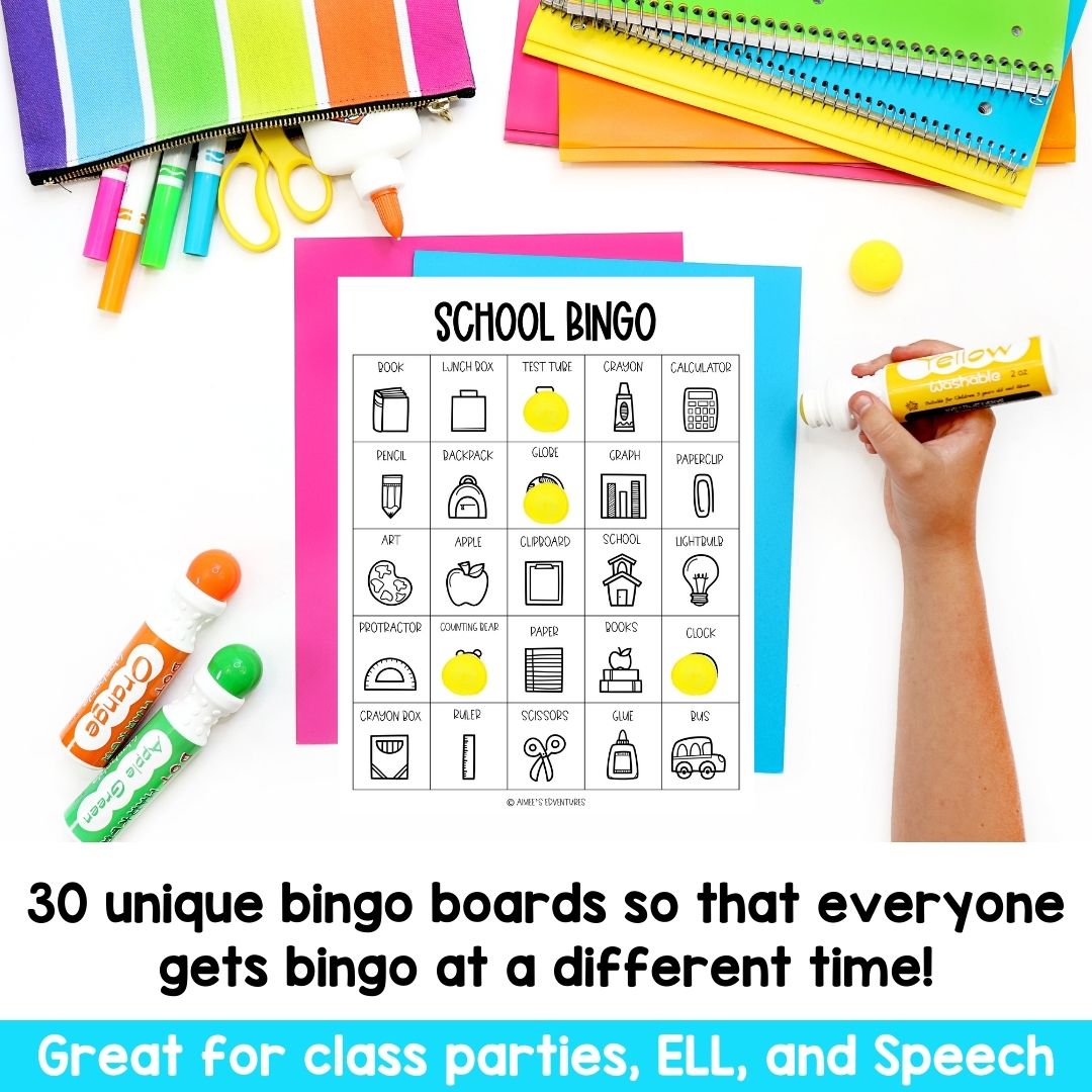 Back to School Bingo Game | Vocabulary Words | Language Arts Activity