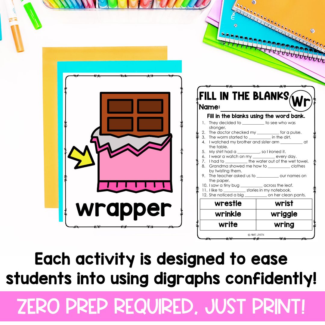 Wr Digraph Worksheet | Digraphs | Phonics Centers | Wr Gn Kn Words