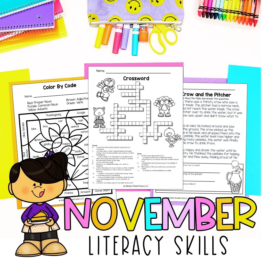 November NO PREP 3rd Grade Literacy Worksheets – AimeesEdventuresLLC