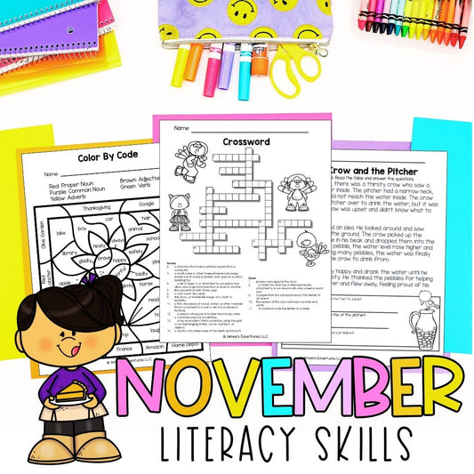 November NO PREP 3rd Grade Literacy Worksheets