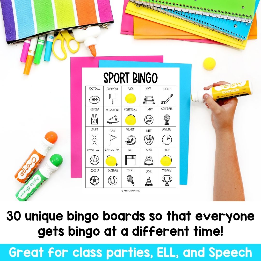 Sports Bingo Game | Vocabulary Words | Language Arts Activity