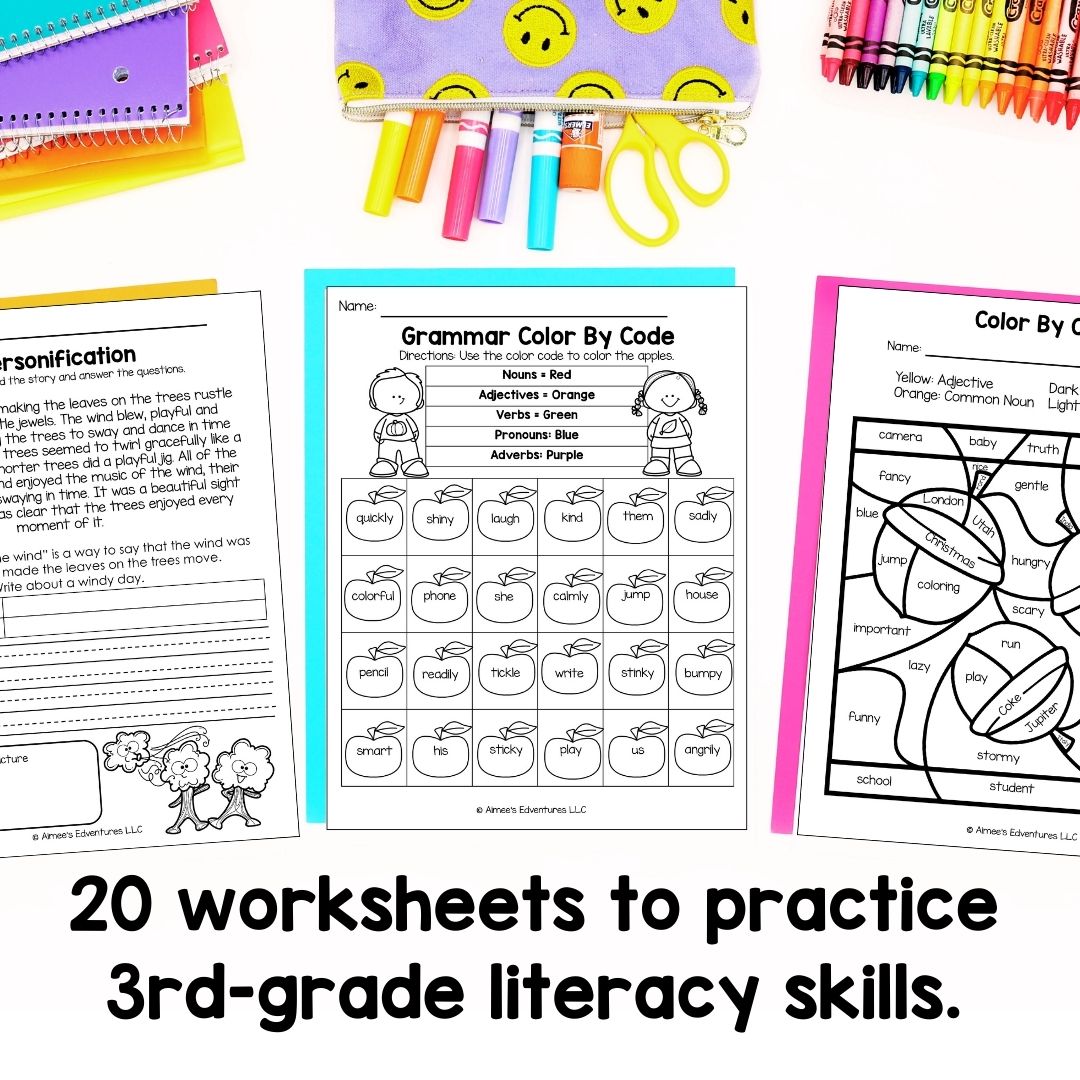 September NO PREP 3rd Grade Literacy Worksheets