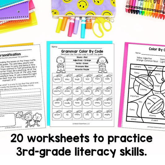 September NO PREP 3rd Grade Literacy Worksheets