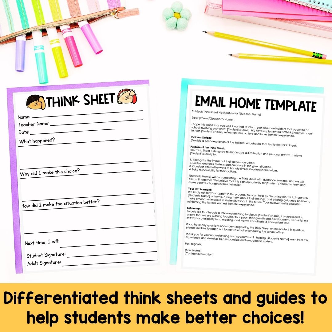 Think Sheets | Behavior Reflection Sheet | School Counseling