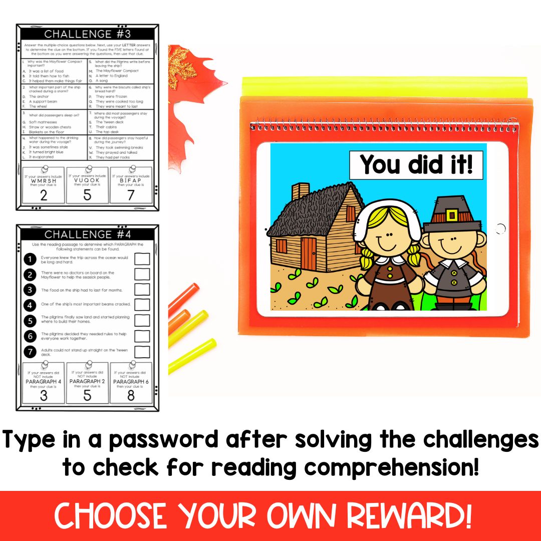 Mayflower | Escape Room | Thanksgiving Coloring Pages | Reading Comprehension