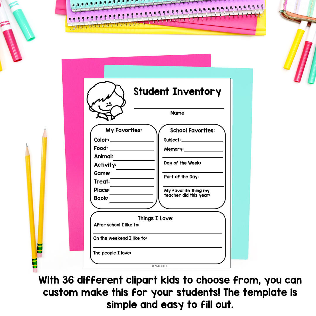 End of Year | Student Inventory Template | Student Gifts