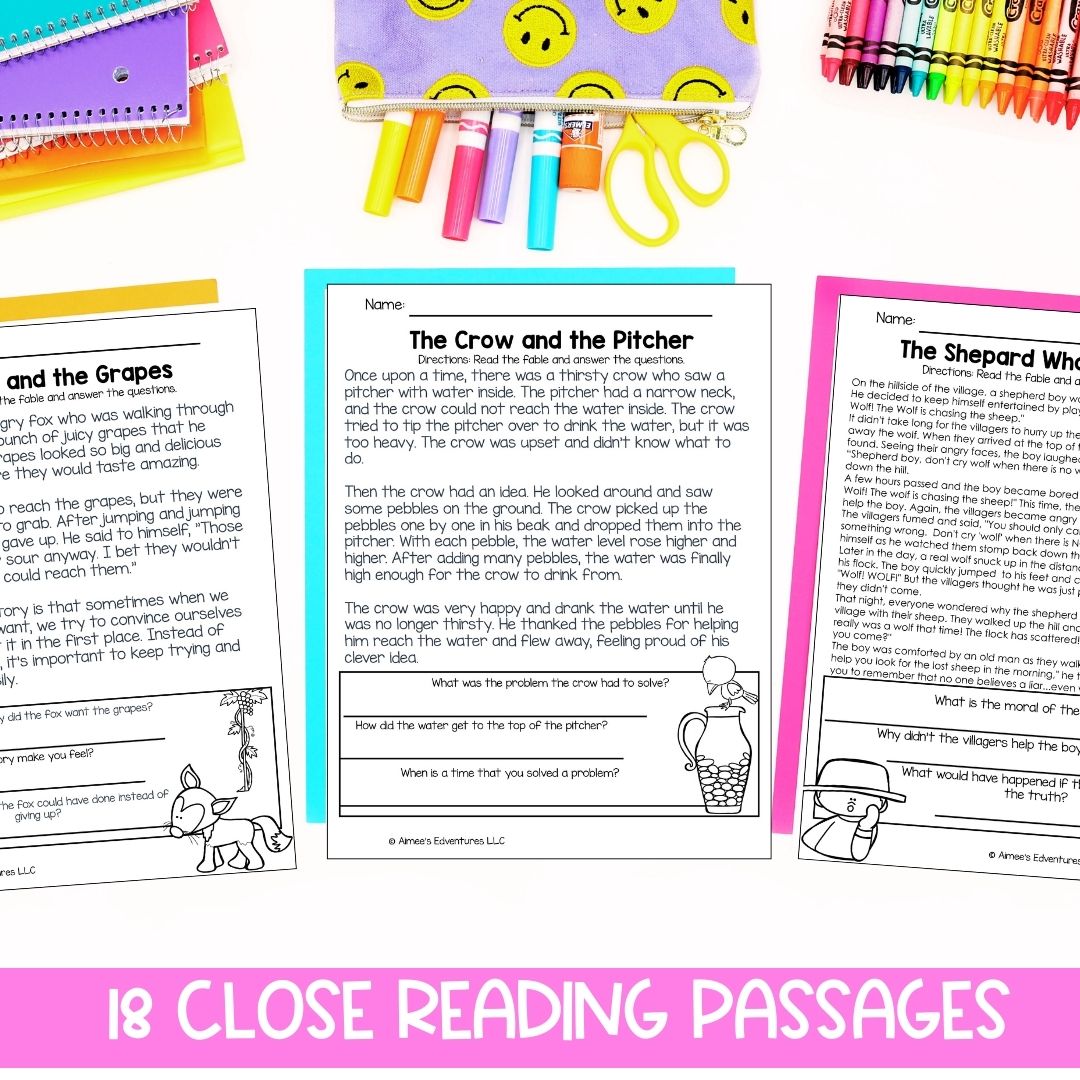 Aesop's Fables Passages | Decor and Worksheets BUNDLE | Language Arts