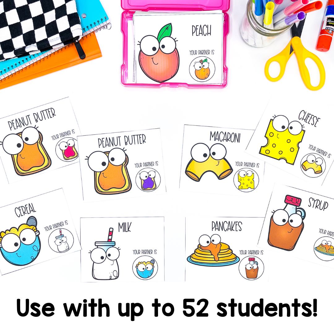 ORIGINAL Peanut Butter and Jelly Partner Pairing Cards | Classroom Management