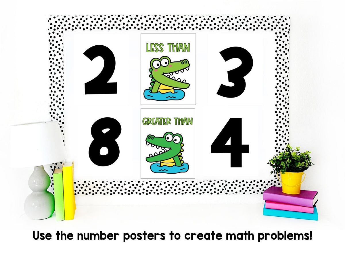 Comparing Numbers Display Math Posters Crocodile Theme | Classroom Decor | Comparing Numbers Pos ...