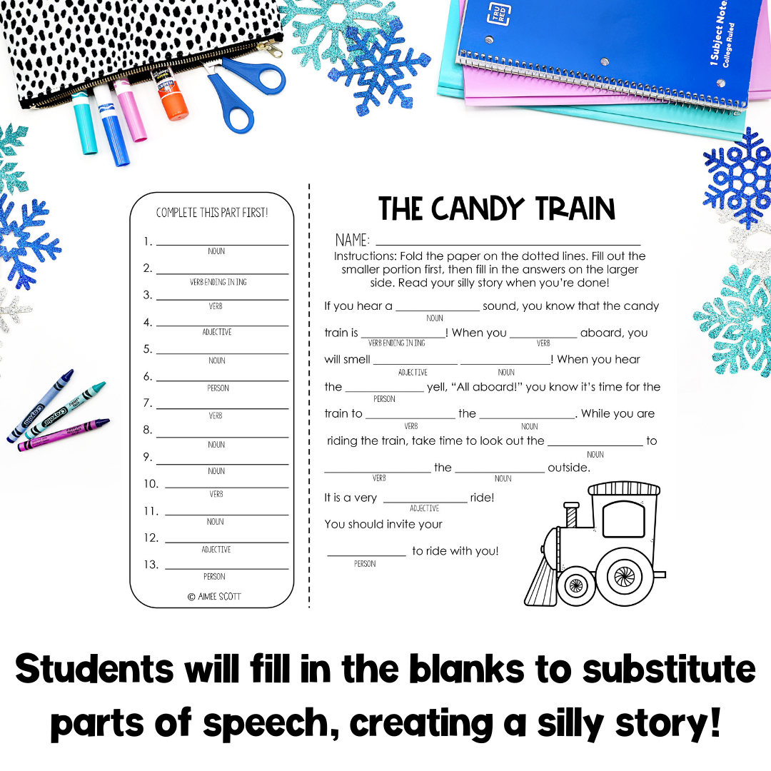 Winter Theme | Christmas Mad Libs Game | Parts of Speech | Language Arts