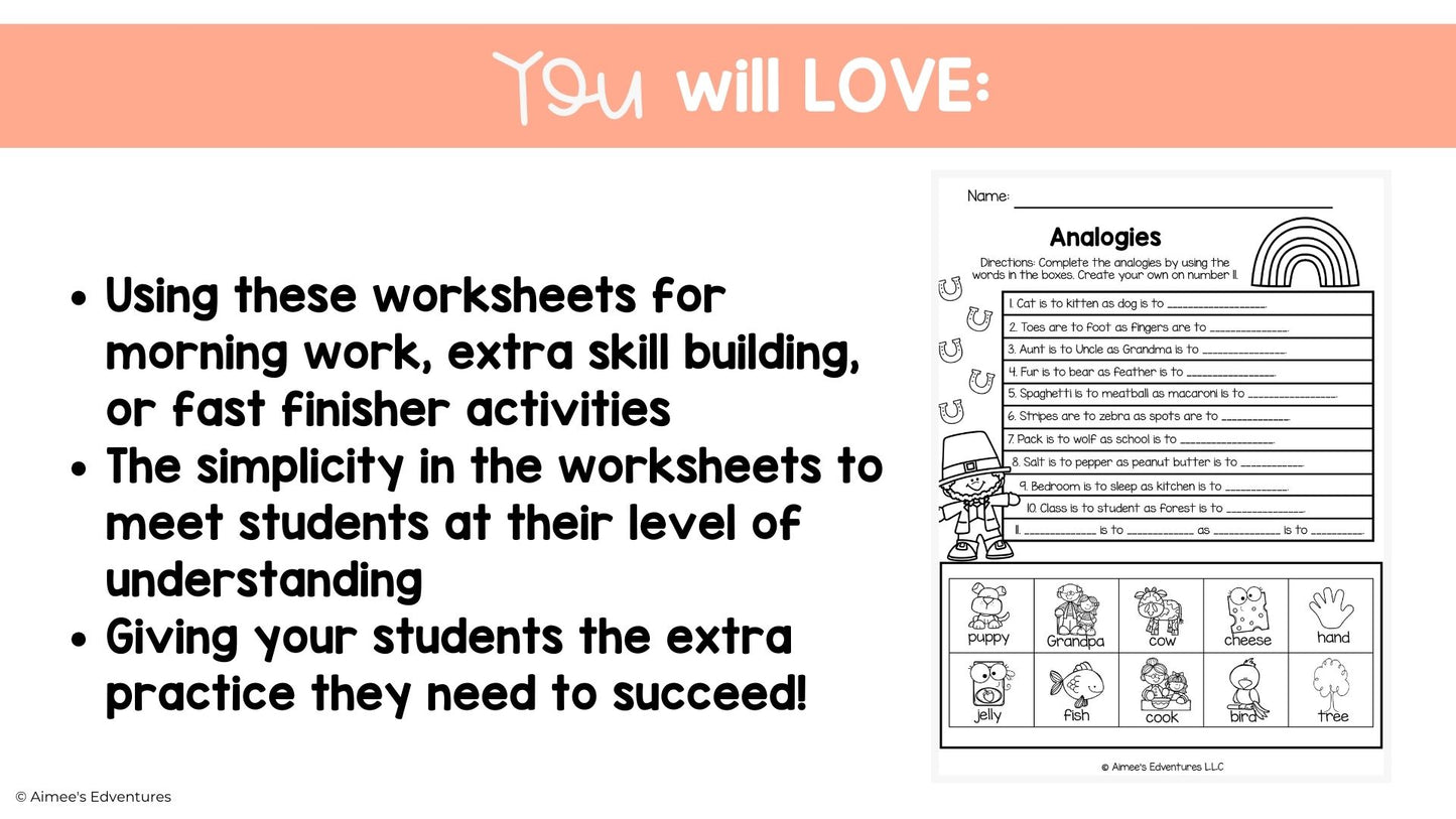 March NO PREP 3rd Grade Literacy Worksheets