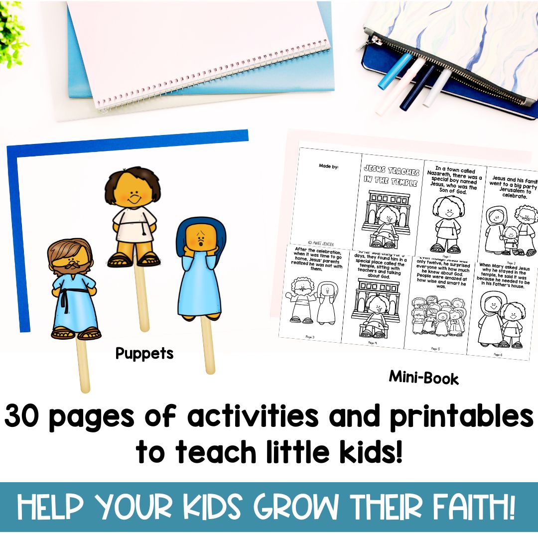 Jesus in the Temple FULL Bible Lesson for Little Kids, Homeschool Activities, Sunday School Lesson, Stories of Jesus, Coloring Pages