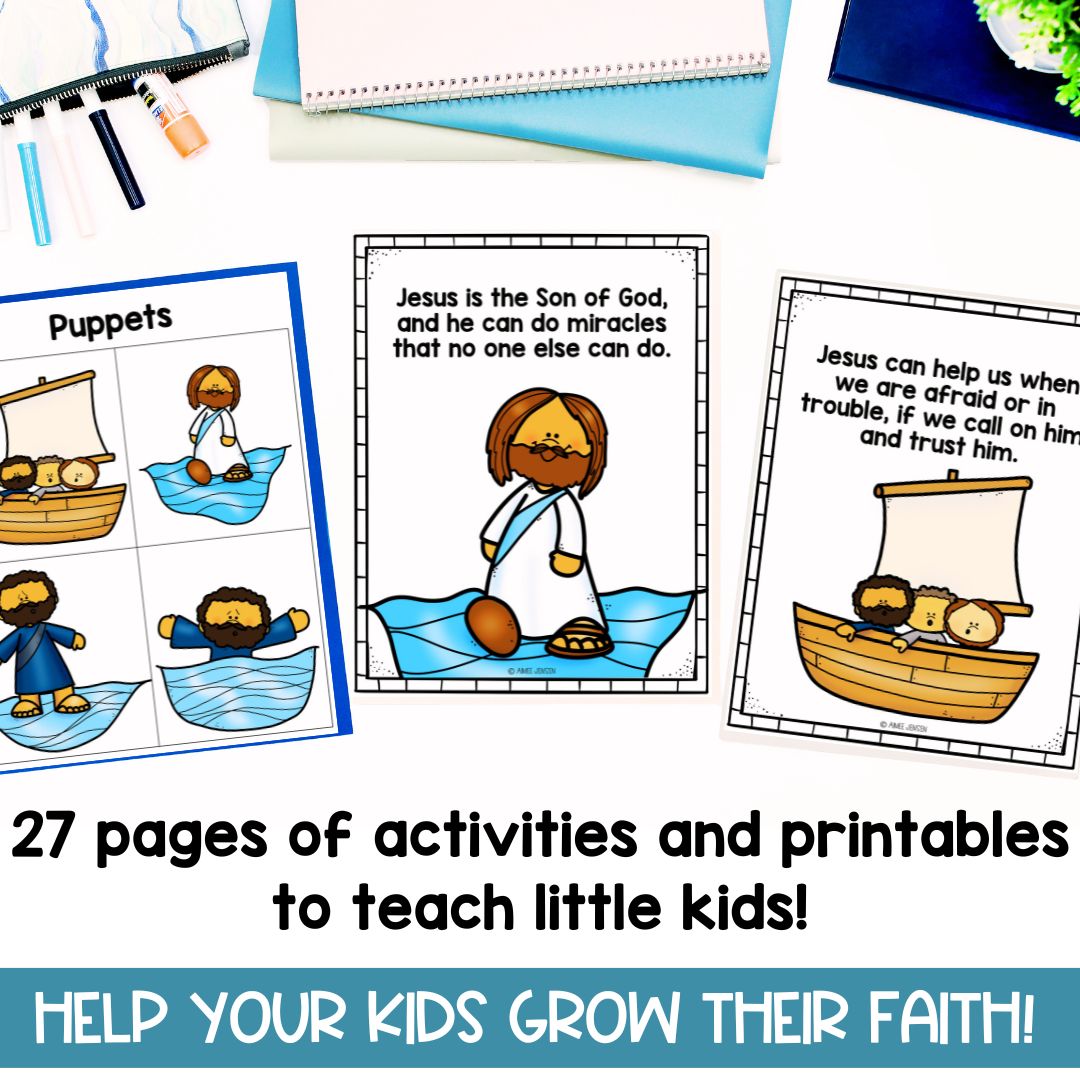 Jesus Walks on Water Bible Lesson for Little Kids, Homeschool Activities, Sunday School Lesson, Stories of Jesus, Full Lesson Plan, Coloring Pages