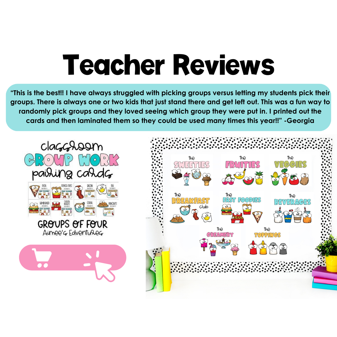Small Group of 4 | Group Food Partner Pairing Cards | Classroom Management