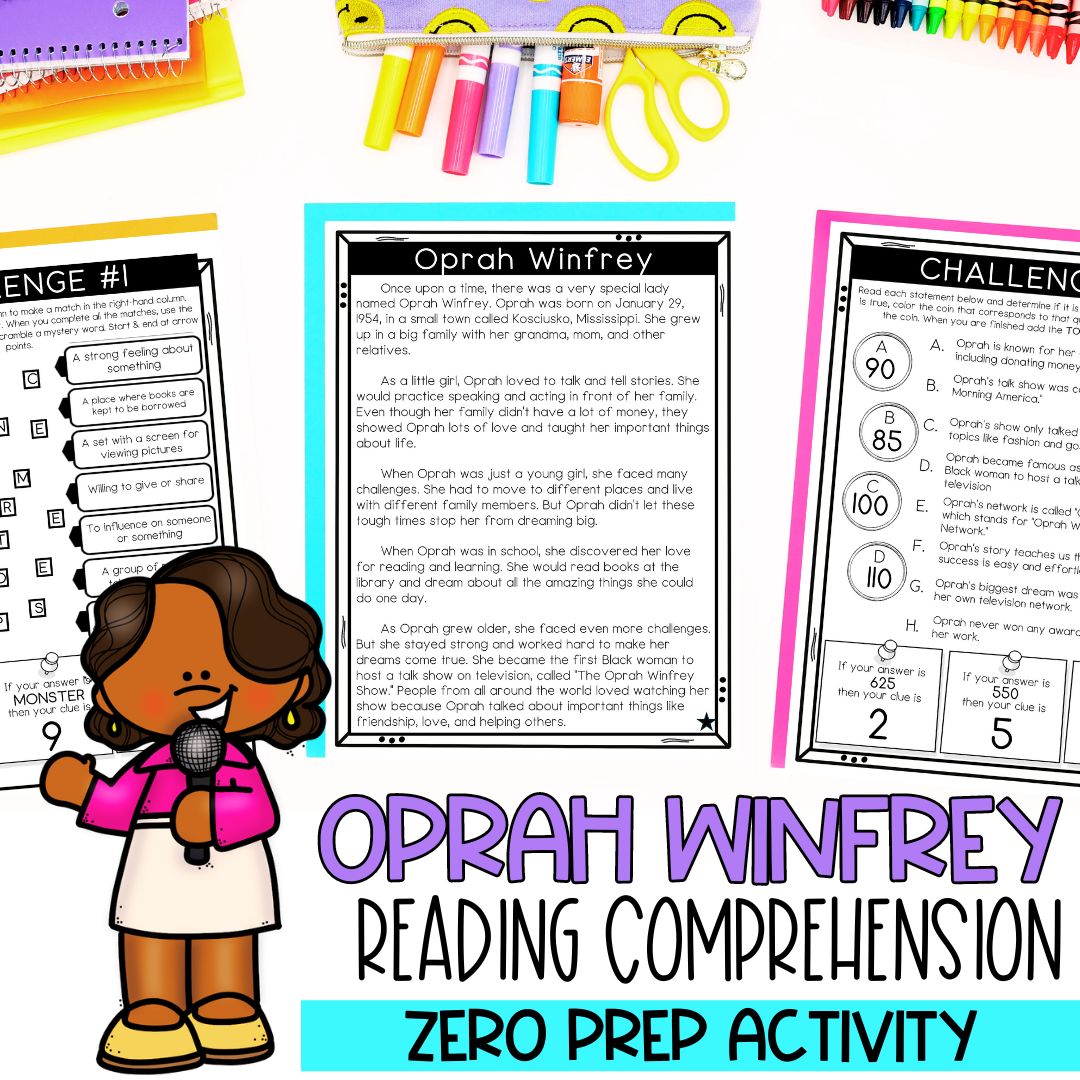 Oprah Winfrey Biography | Reading Comprehension Passages | Black History Month | Elementary School Resources | Women's History Month