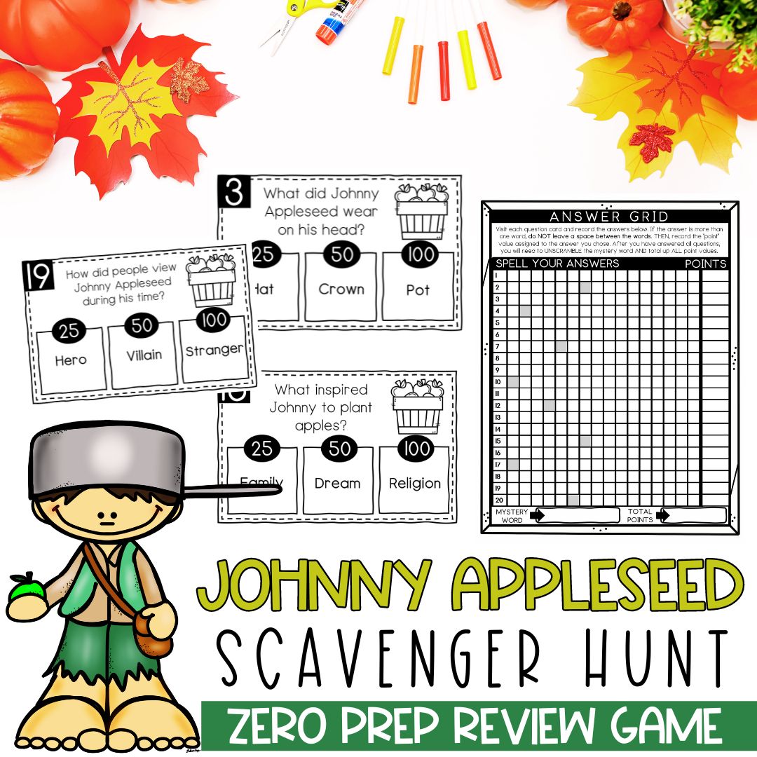 Johnny Appleseed Activities | Review Game | Fall Scavenger Hunt | Apples