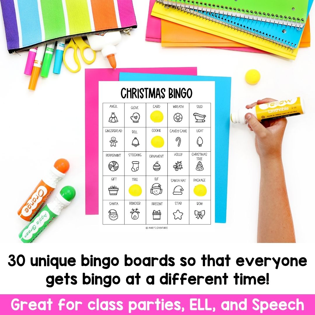 Christmas Bingo for Class Parties | Vocabulary Words | Language Arts Game