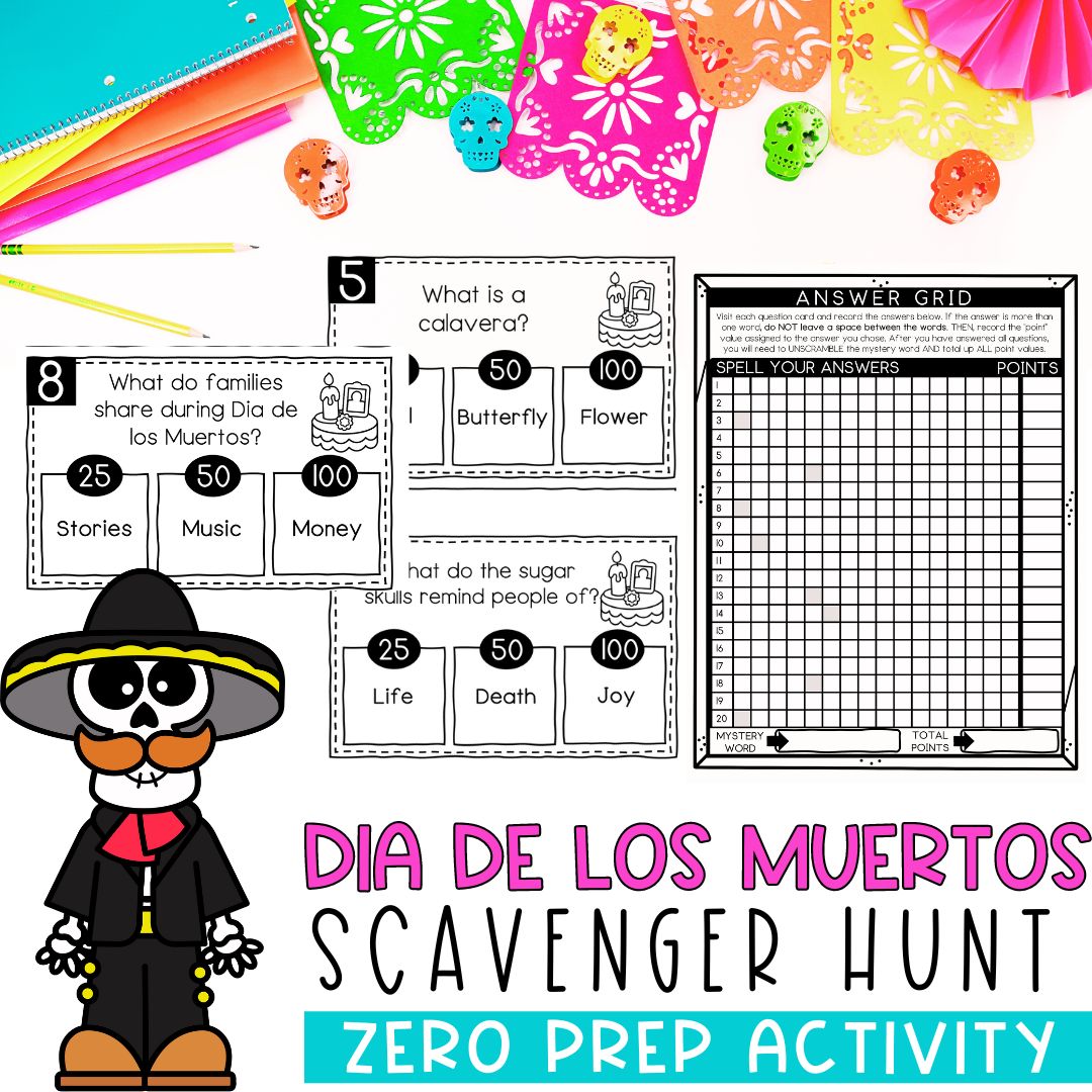 Dia De Los Muertos Activities | Review Game | Fall Scavenger Hunt |