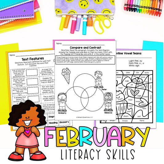 February NO PREP 3rd Grade Literacy Worksheets