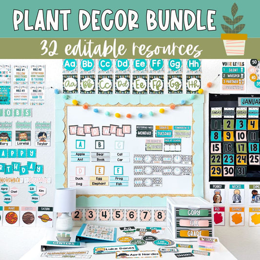 Plant Classroom Decor Bundle | Plant Themed Classroom Door and Posters | Editable