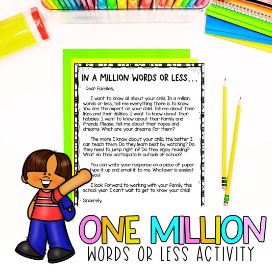 Million Words or Less Parent Letter | Back to School Open House Form