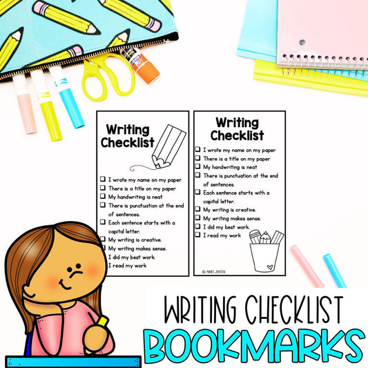 Writing Checklist 1st Grade | FREEBIE | Bookmark Template | Writing Skills