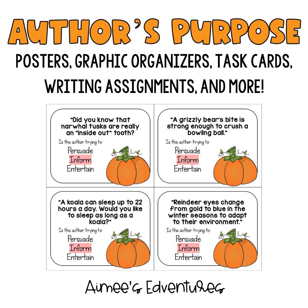 Author's Purpose Task Cards  Reading Comprehension Game –  AimeesEdventuresLLC