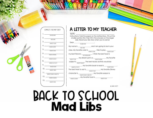 Back to School Activities | Parts of Speech | Mad Libs Game