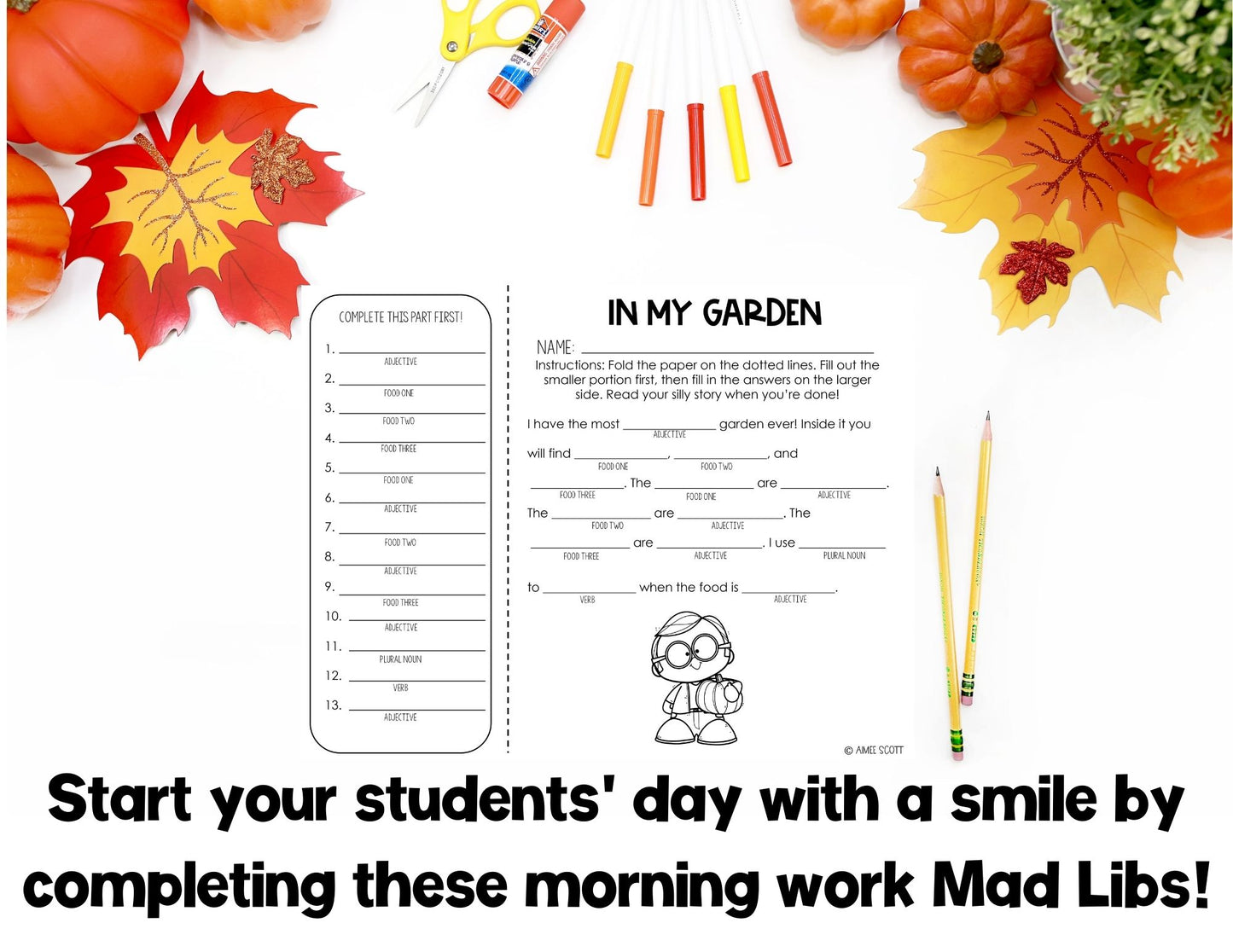 Fall Activity | Parts of Speech | Mad Libs Game