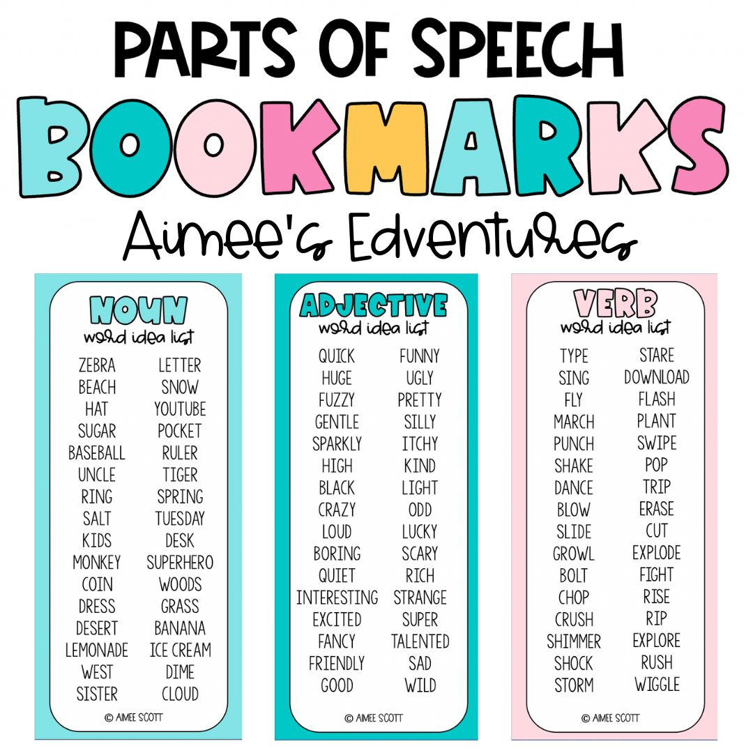 Parts of Speech Bookmarks | Student Gifts | Back to School