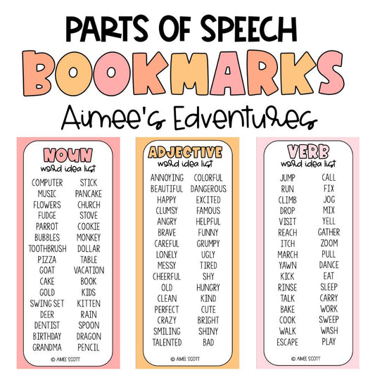 Parts of Speech Bookmarks | Fall Theme | Word Choice | Student Gift